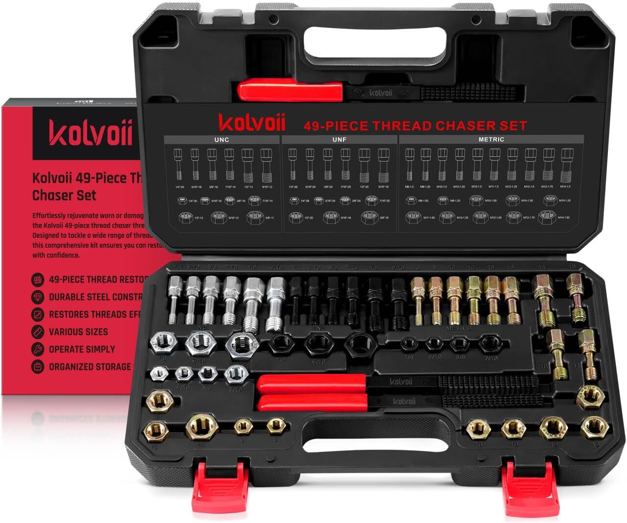 Kolvoii 49-Piece Thread Chaser Kit for Easy Thread Repair