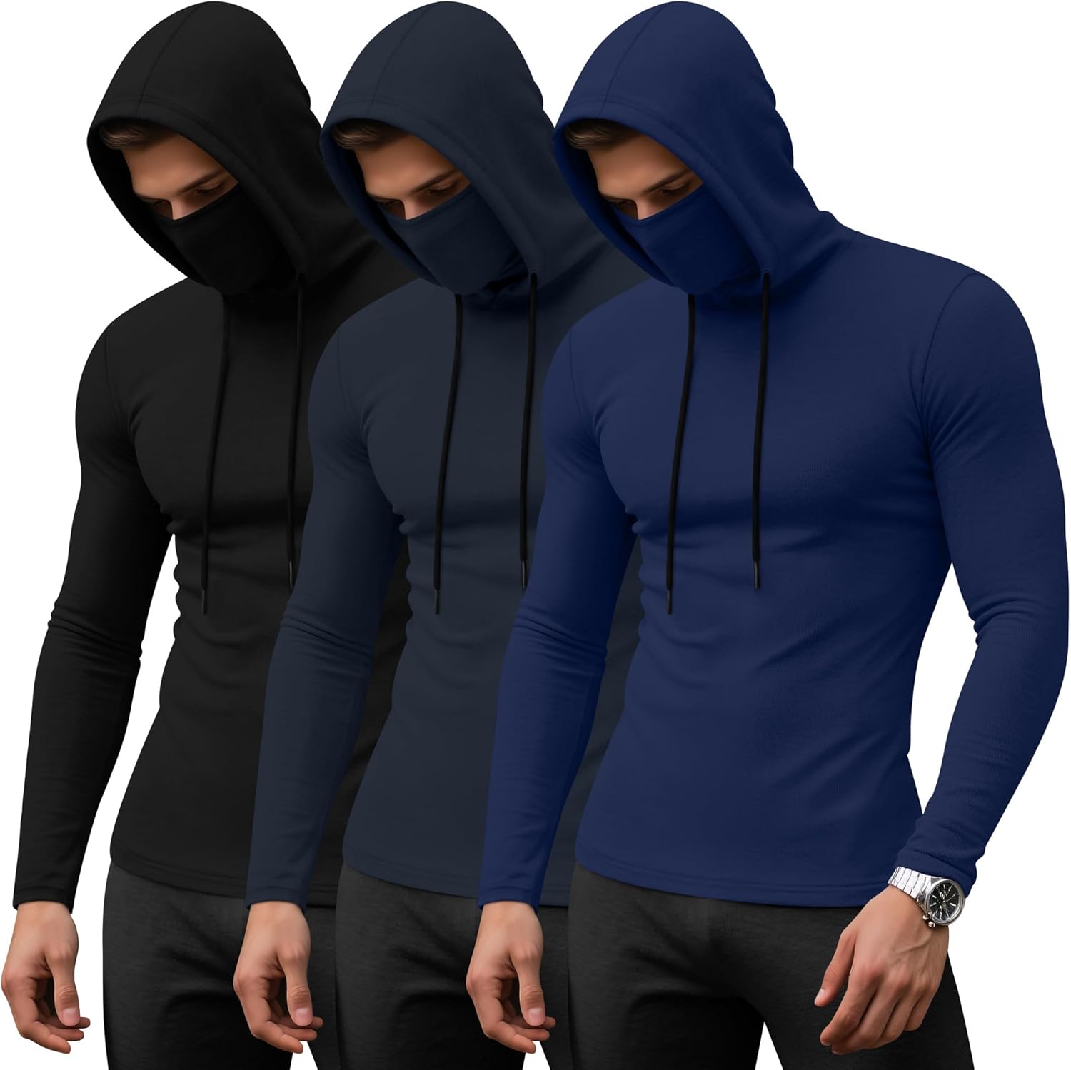 3 Pack Men's Sports Hoodies with Mask for Active Lifestyle