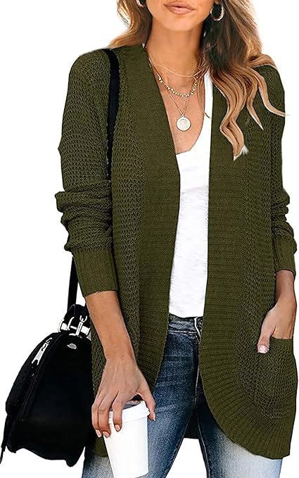 KIRUNDO 2023 Fall Winter Womens Open Front Chunky Knit Cardigan