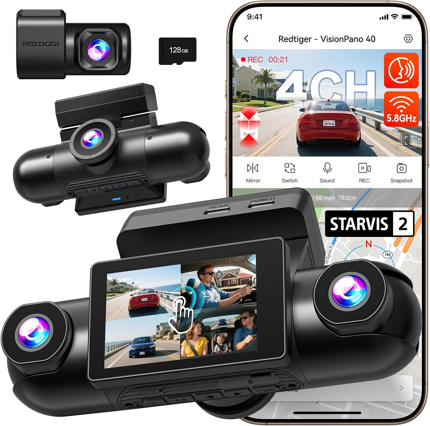 REDTIGER 4 Channel 360 View Dash Cam for Complete Safety