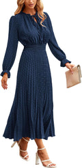 Women's Swiss Dot Pleated Midi Dress - Flowy A Line Comfort