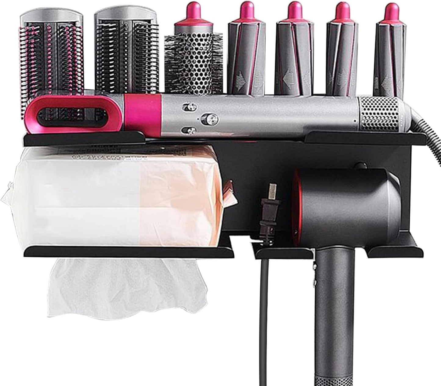 Longzhuo Black Hair Dryer Holder: Space-Saving & Magnetic Mount