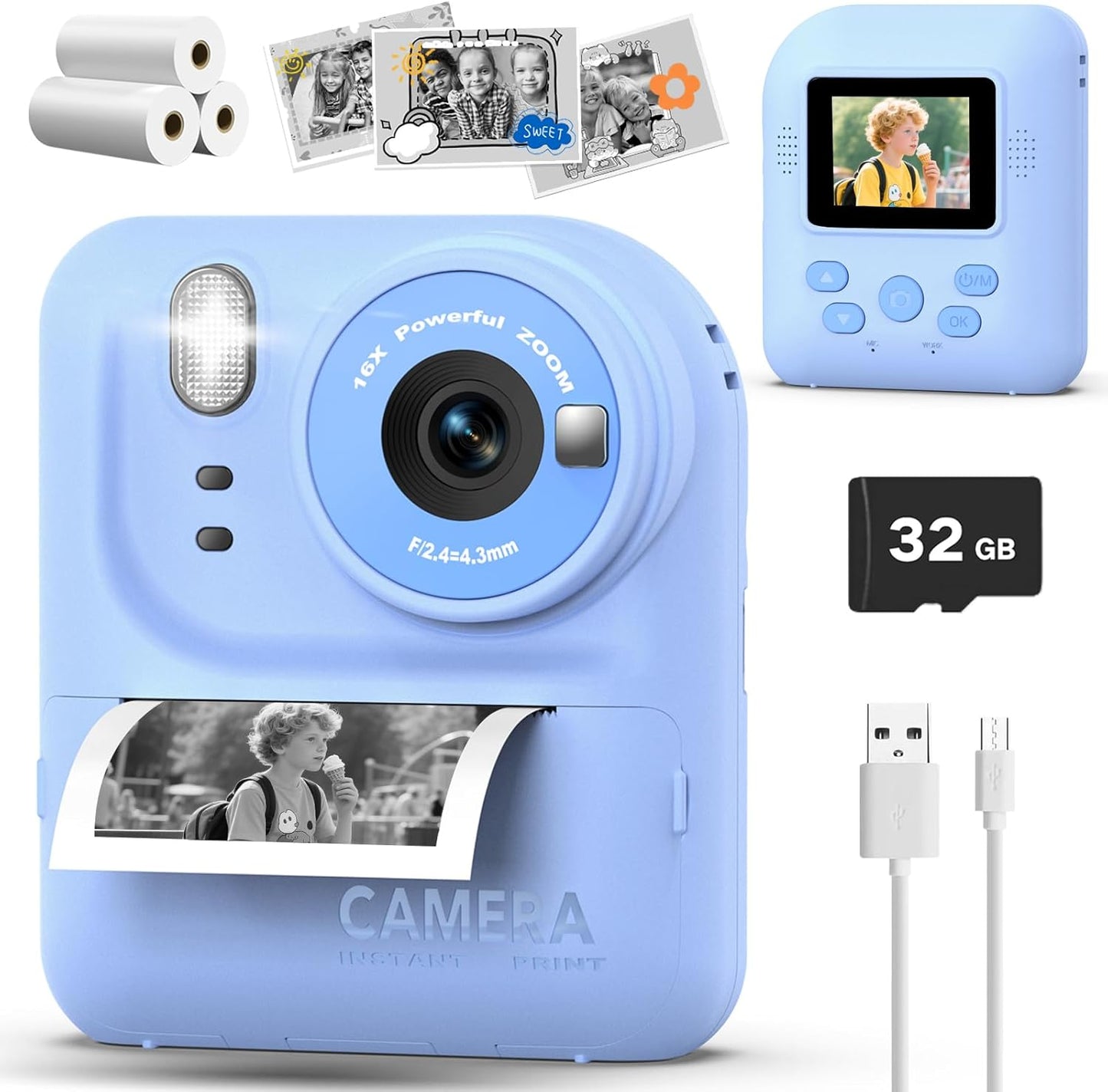 Kids Camera Instant Print Photo Toy for Creative Learning Fun