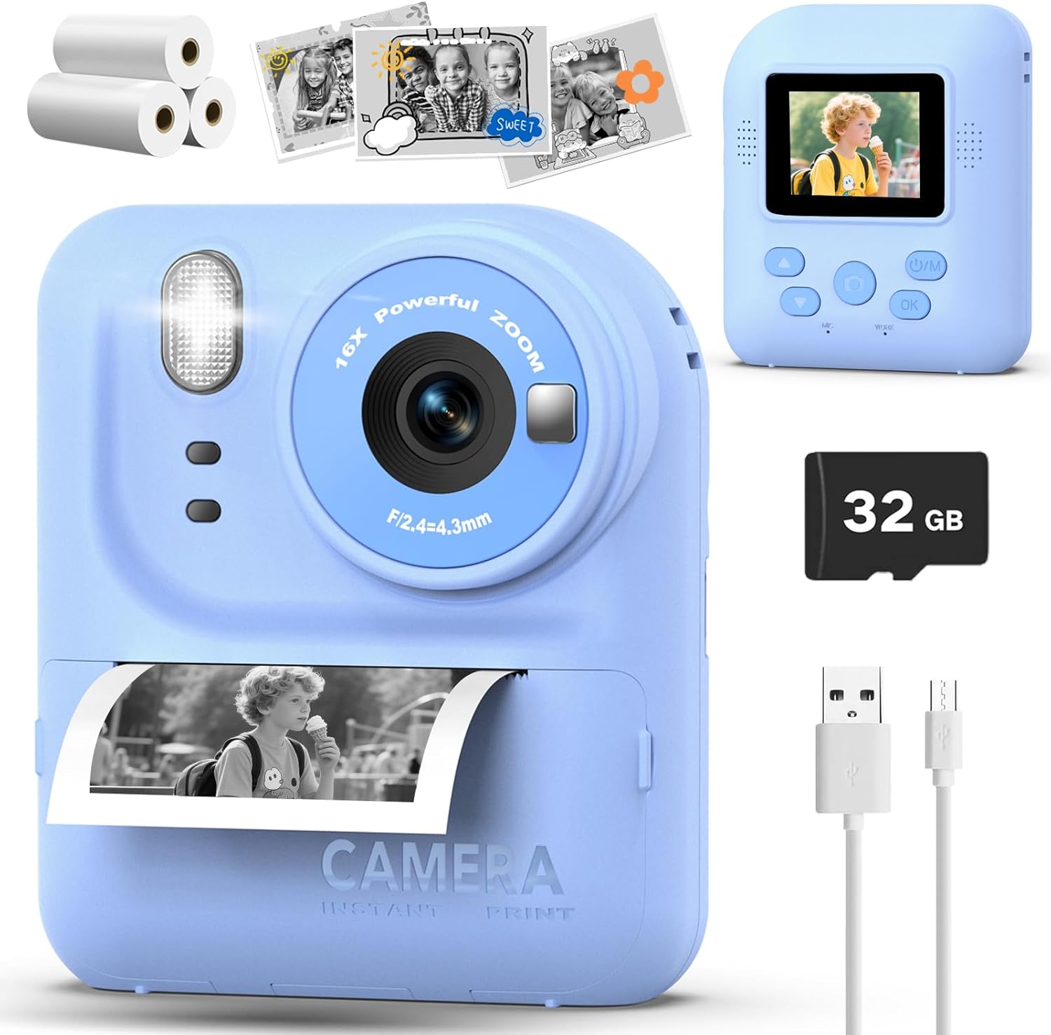Kids Camera Instant Print Photo Toy for Creative Learning Fun