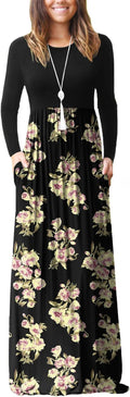 Women's Rayon Spandex Maxi Dress with Pockets - Casual Long Sleeve