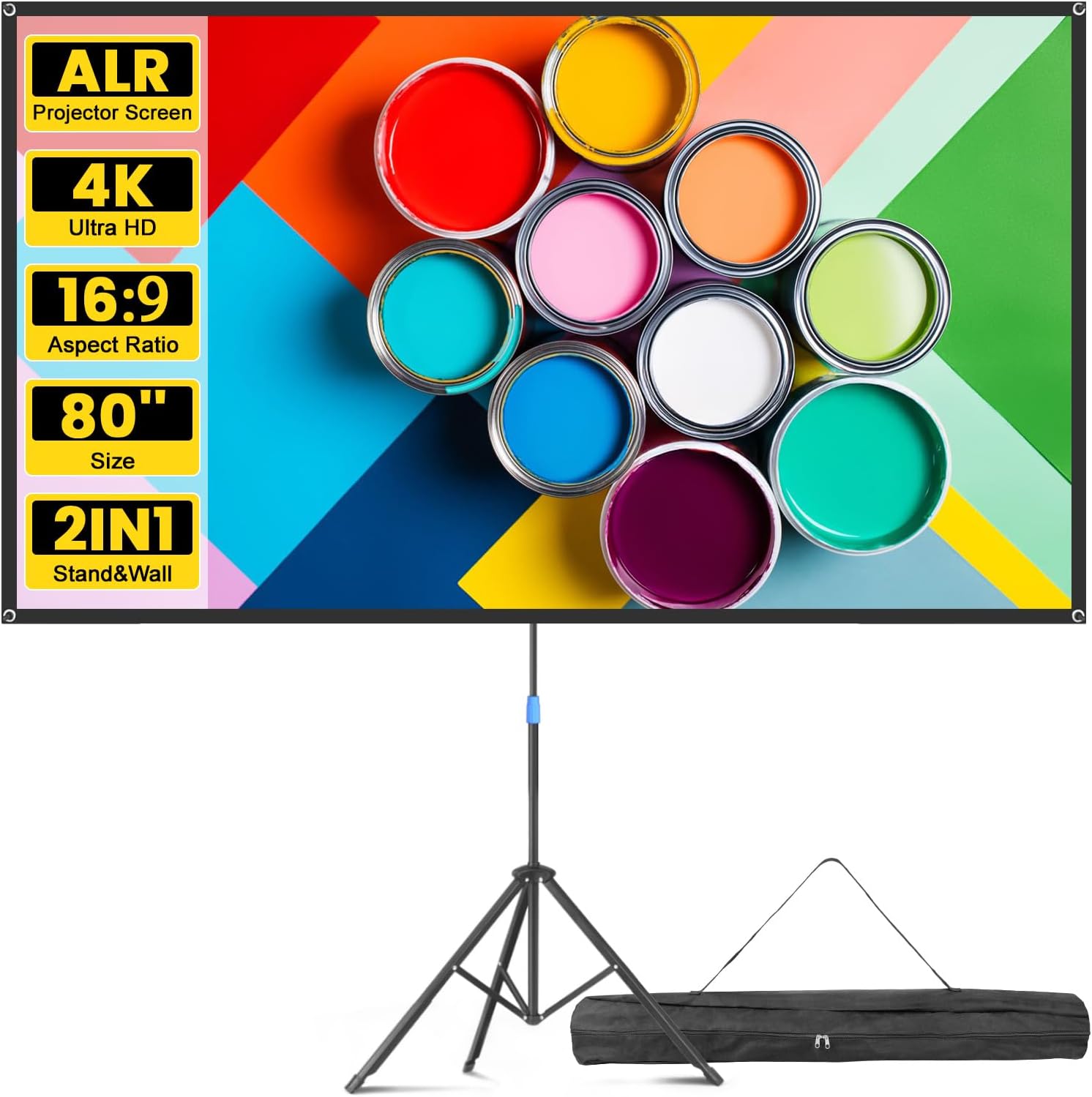 80 Inch Portable Projector Screen with Stand for Outdoor Movies