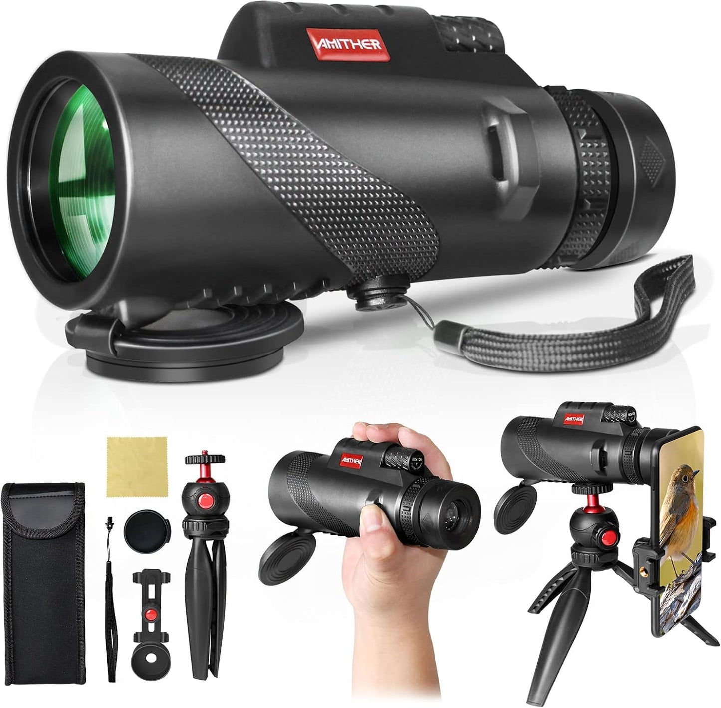 80x100 Monocular Telescope for Smartphones - High Powered HD