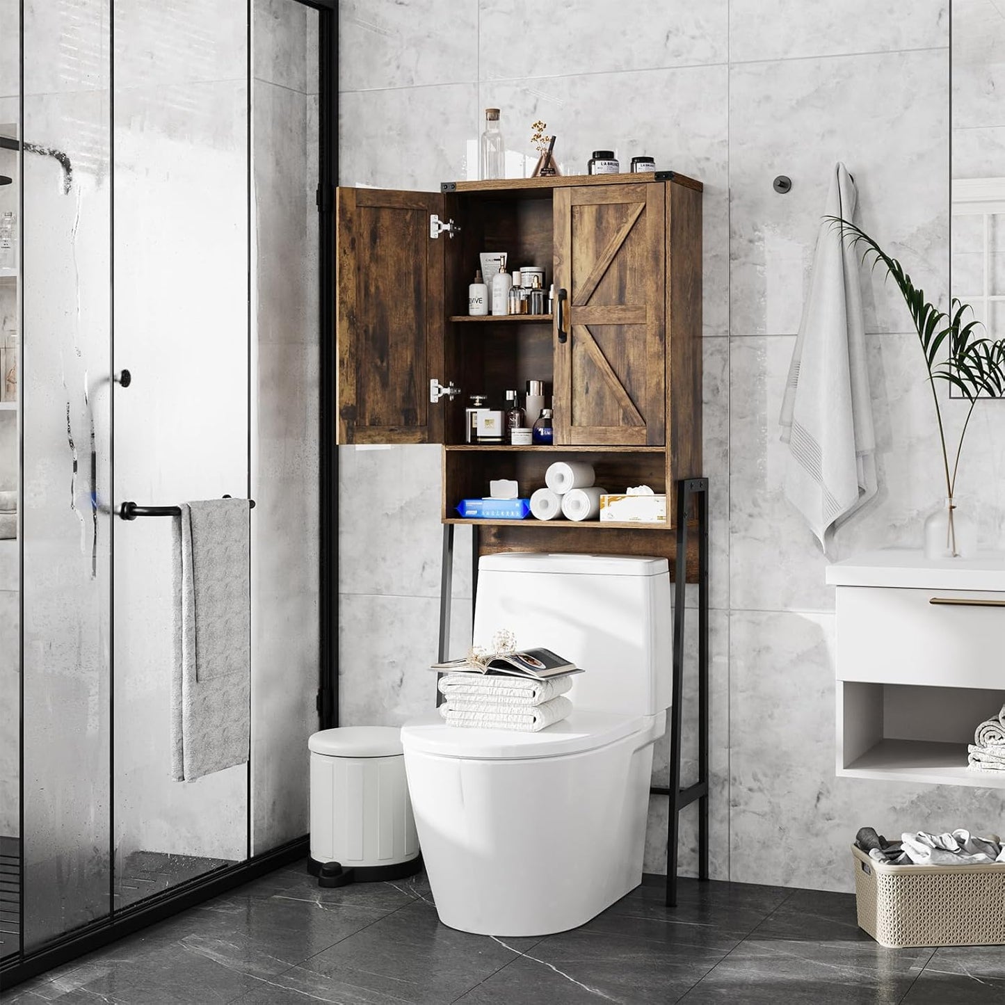 Over The Toilet Storage Cabinet with 2-Door Design for Organizing