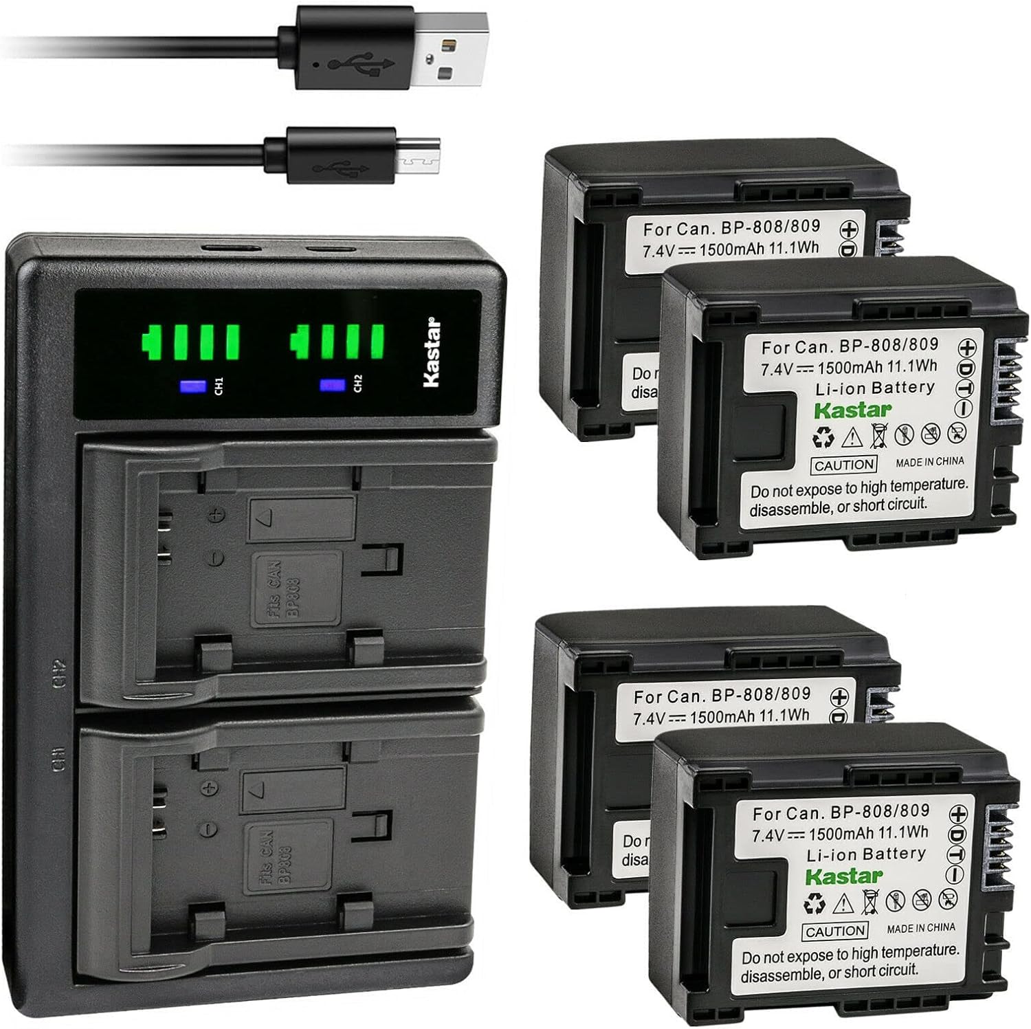 Kastar 4-Pack Battery and USB Charger for Canon VIXIA Cameras