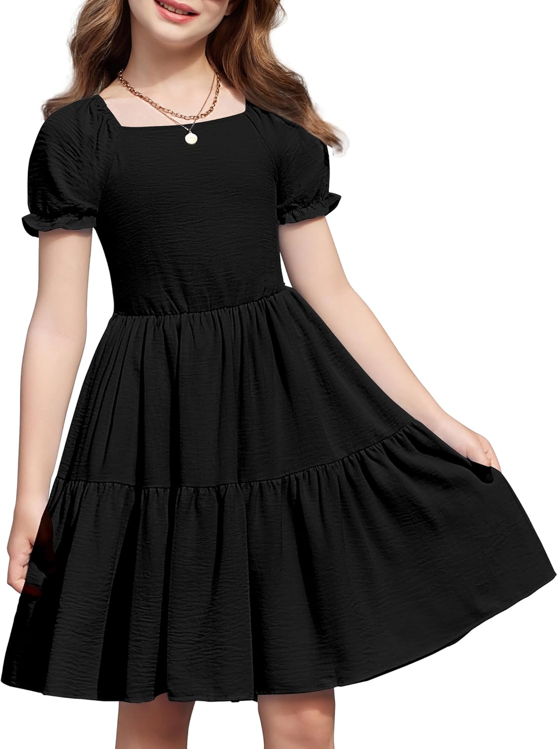 Arshiner Girls Summer Dress with Tie Back and Pockets