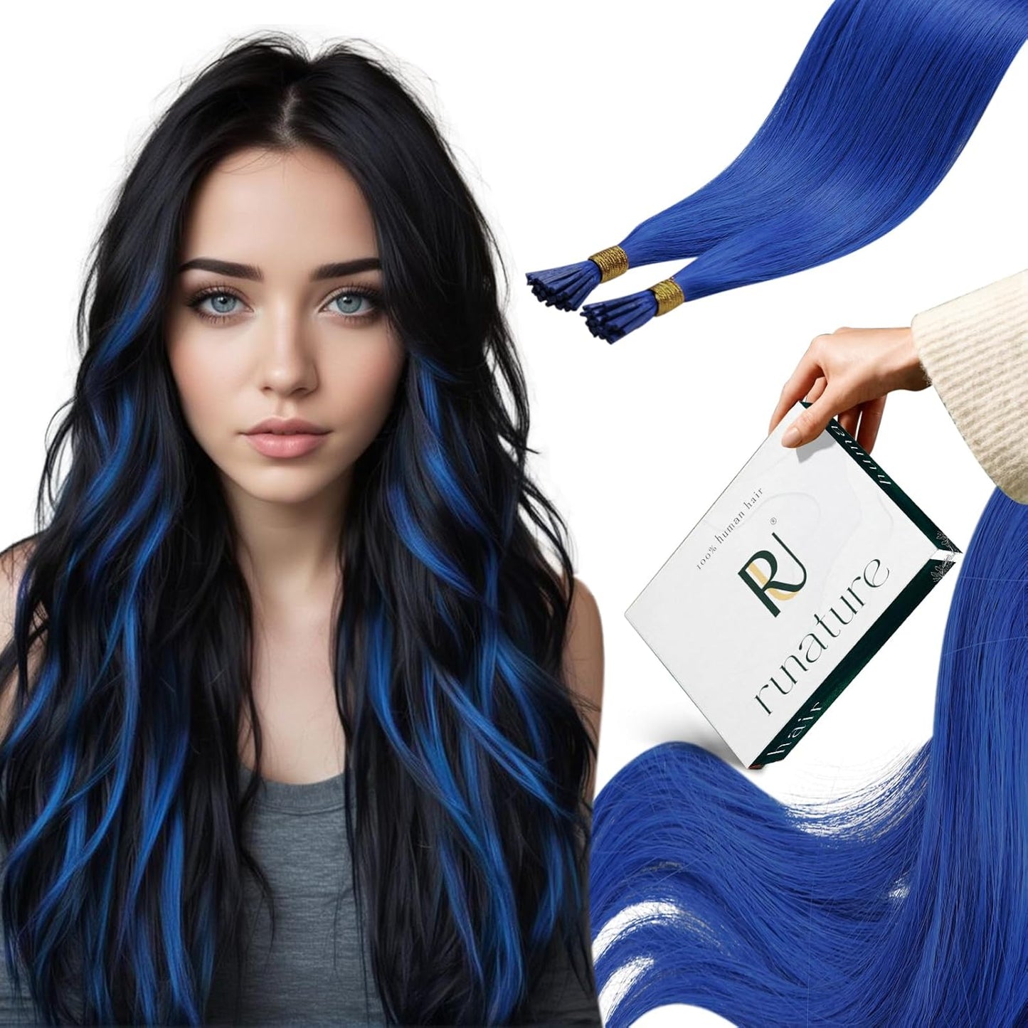 RUNATURE I Tip Hair Extensions for Stunning Blue Highlights