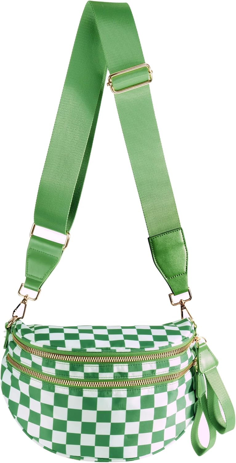 Spacious Checkered Nylon Crossbody Bag for Stylish Women