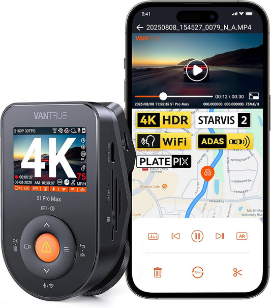 Vantrue S1 Pro Max AI 4K Dash Cam with Night Vision & GPS