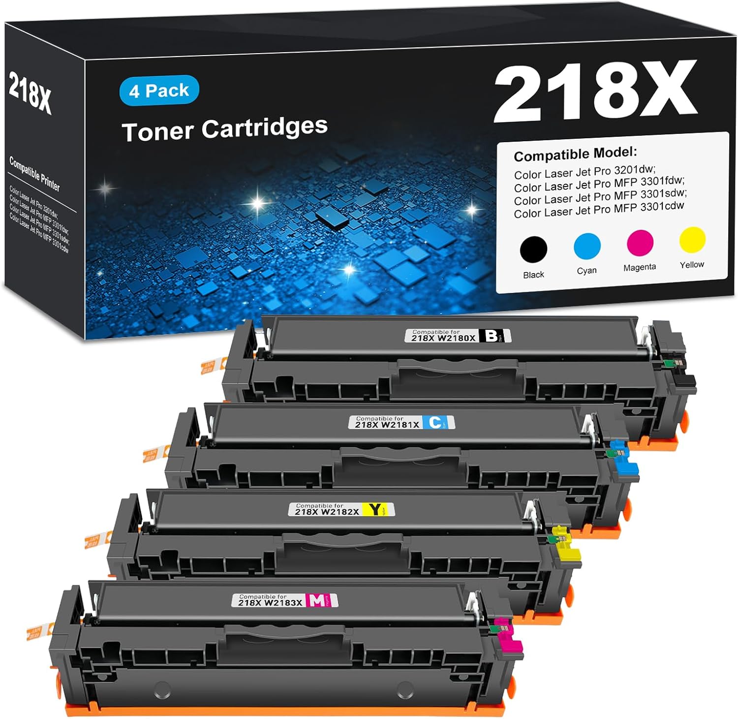 218X Toner Cartridges 4 Pack for HP Color LaserJet Pro Series