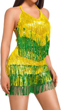 Kaei&Shi Sequin Fringe Romper for Sparkly Dance Outfits