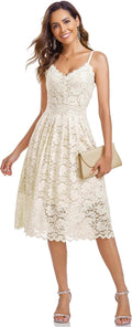 Atnlewhi Womens Spaghetti Strap V Neck Lace A Line Dress - Evening