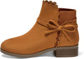 Girls Toddler Bow Ankle Boots Pull On Low Chunky Heel - Cozy Suede