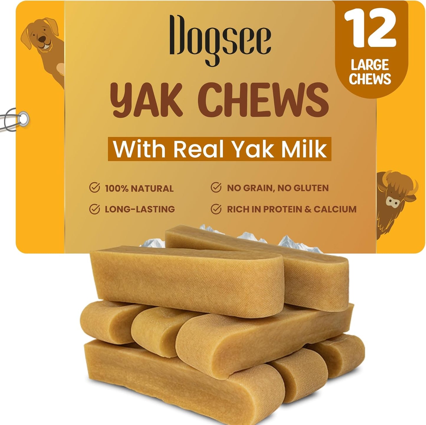 Dogsee Original Yak Cheese Chews for Large Dogs - 3lb Treats