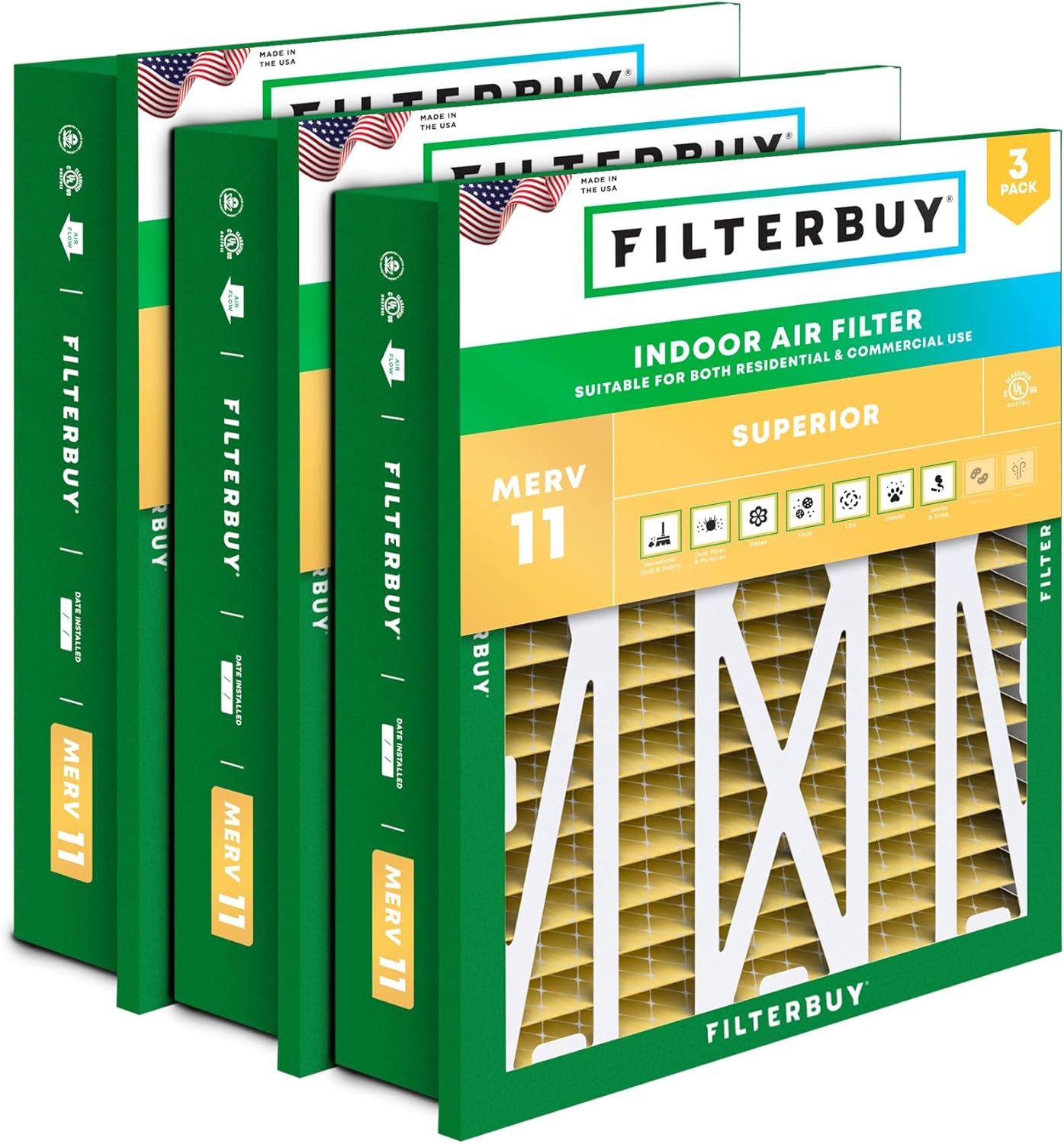 Filterbuy 20x25x5 Air Filter MERV 11 for Pet & Allergy Defense
