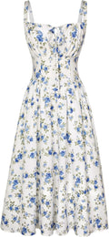Floral Corset Cami Dress for Women - Ruched Bust Mid-Calf Fit