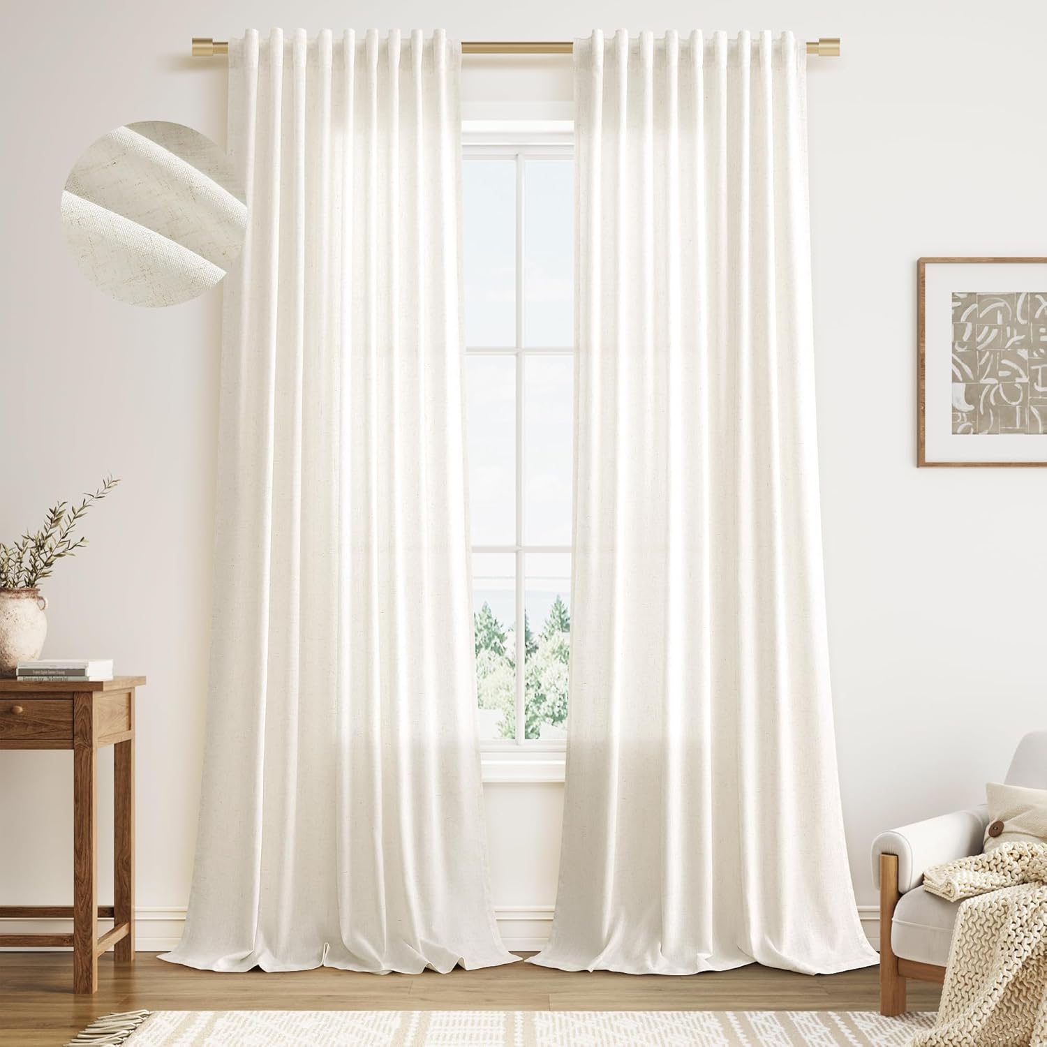 Nanspring Linen Curtains 96 Inches Long for Modern Farmhouse