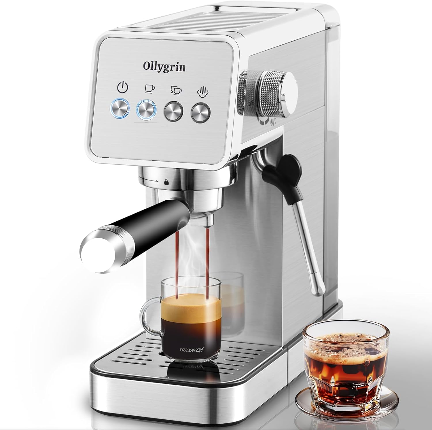 Ollygrin Espresso Maker: 15 Bar Semi-Automatic with Milk Frother - Stainless Steel & Compact!
