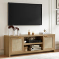 Modern 65 TV Stand with Rattan Doors - Weathered Oak