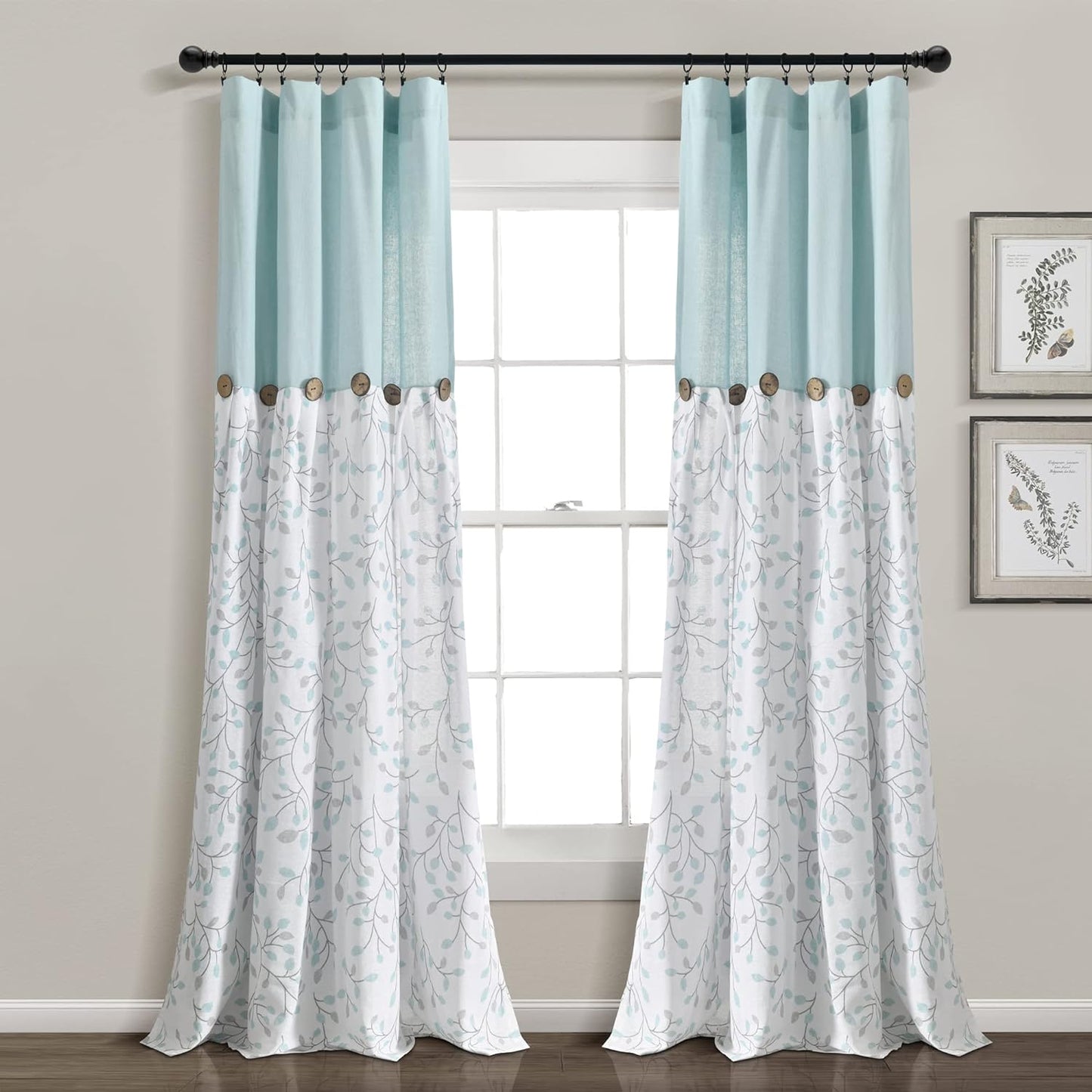 Lush Decor Botanical Garden Linen Curtain 84 Blue/Gray