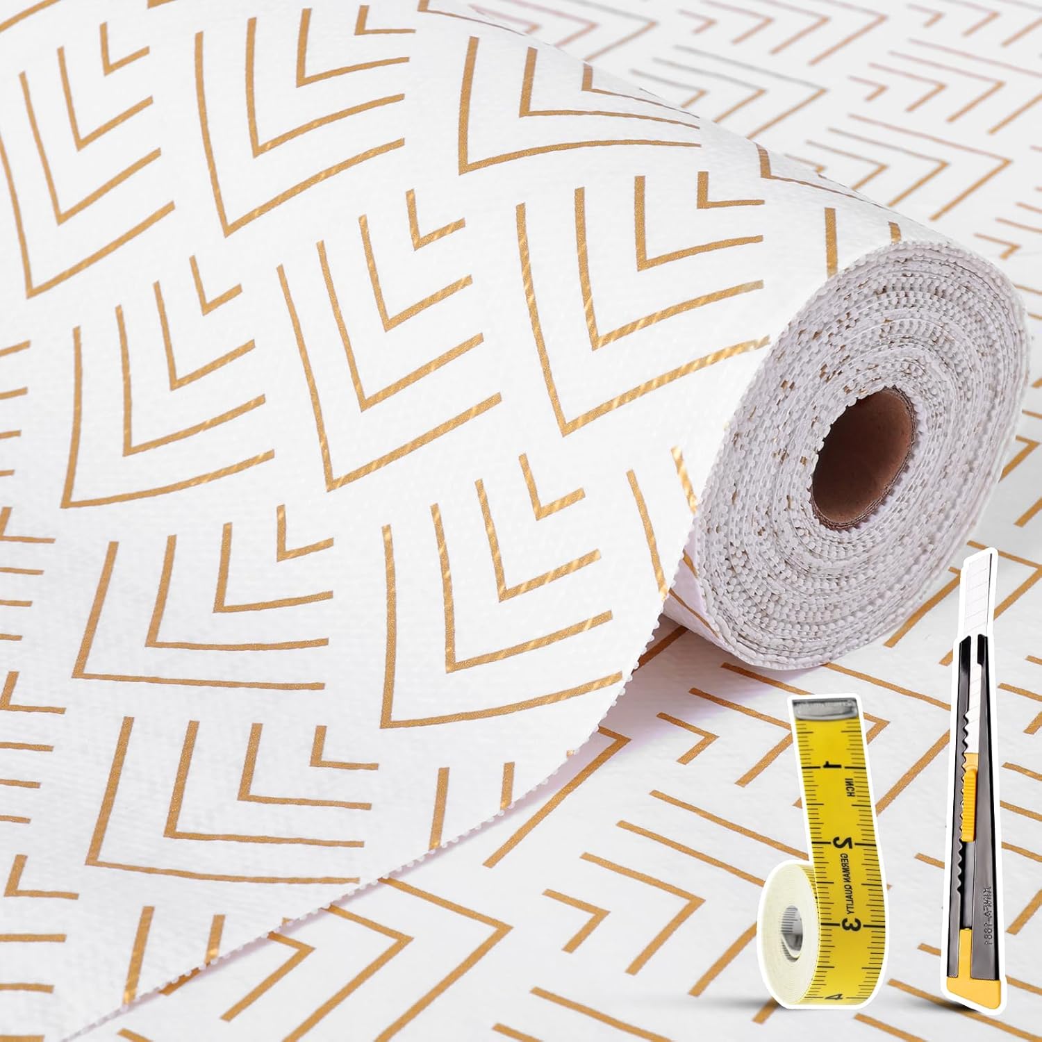 Non Adhesive Shelf Liner for Kitchen Cabinets - Gold Arrow Design