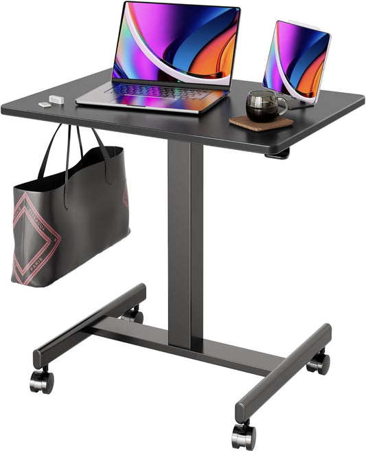 Mobile Standing Desk with Wheels - Adjustable Pneumatic Workstation