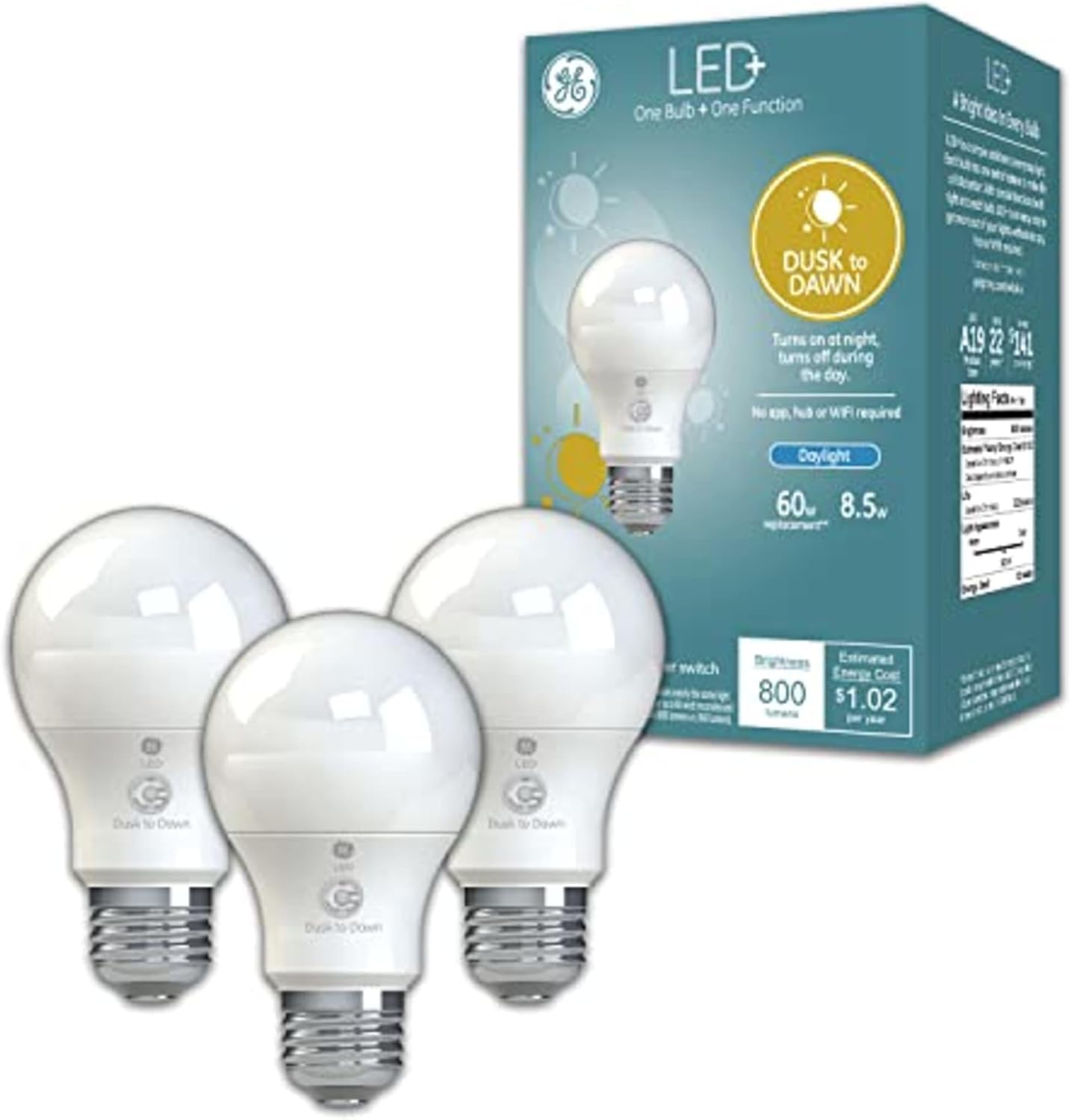 GE LED+ Dusk to Dawn A19 Light Bulbs for Outdoor Security