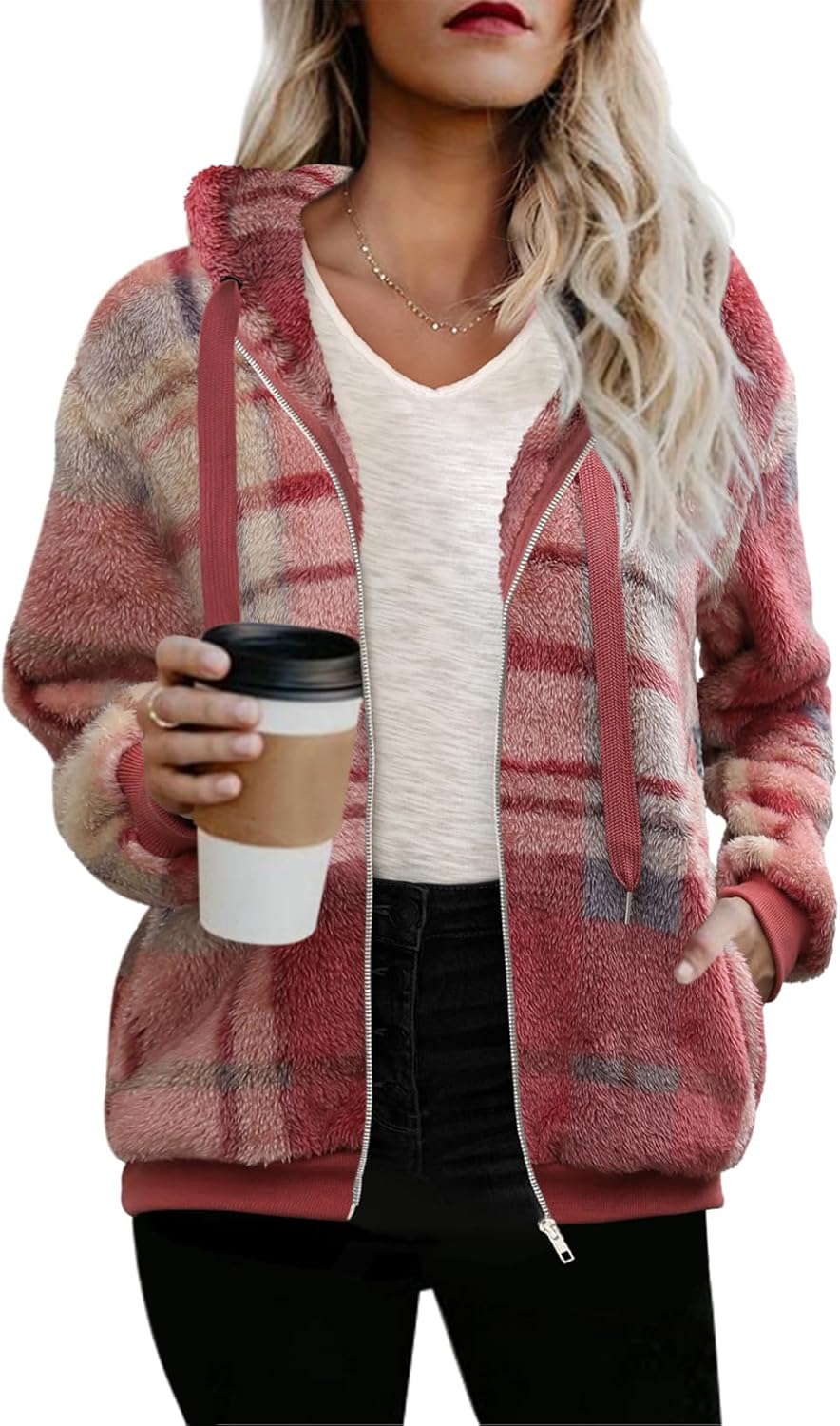 Nirovien Womens Sherpa Jacket Cozy Zip Up Hoodie for Winter
