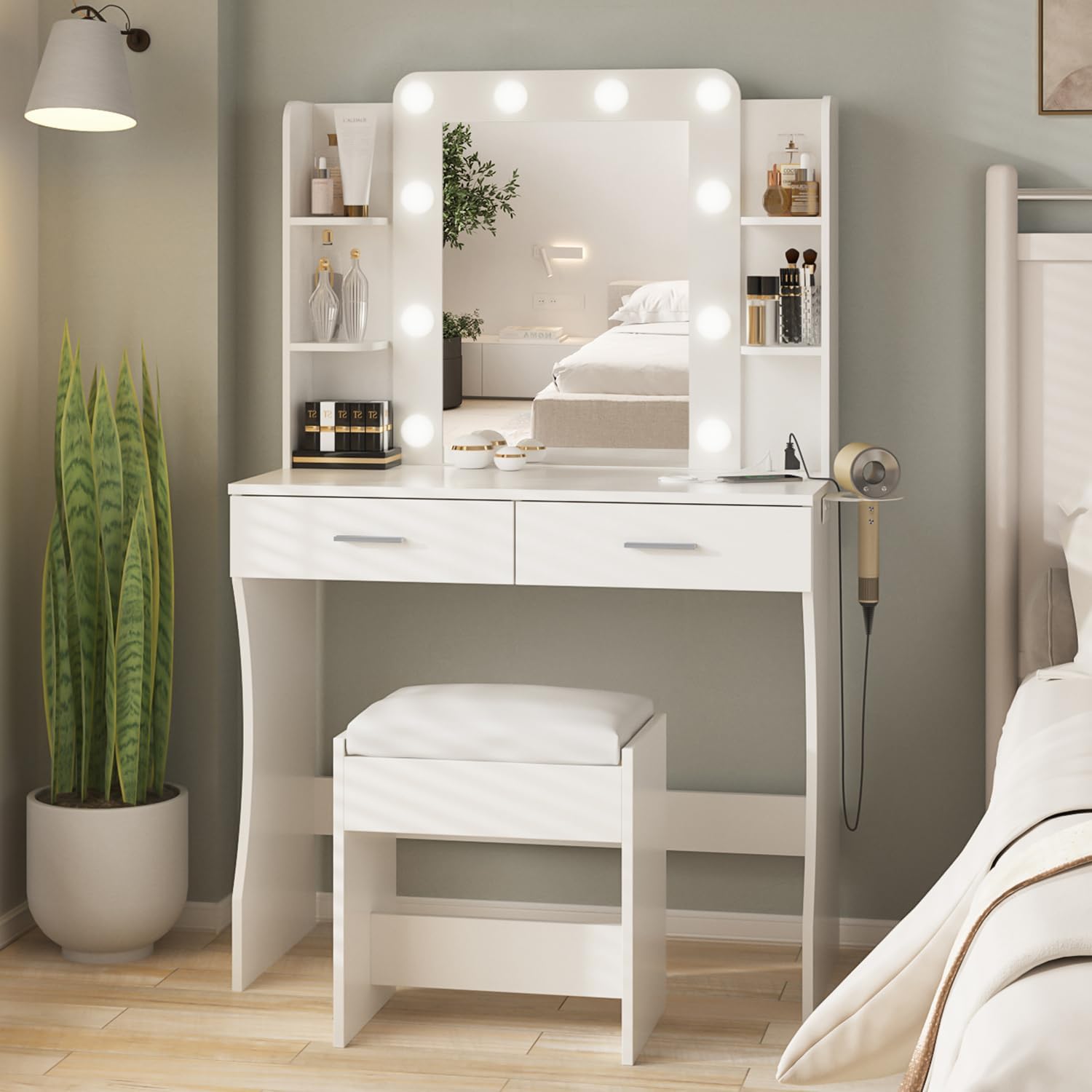 Vanity Desk with Lights & Storage!