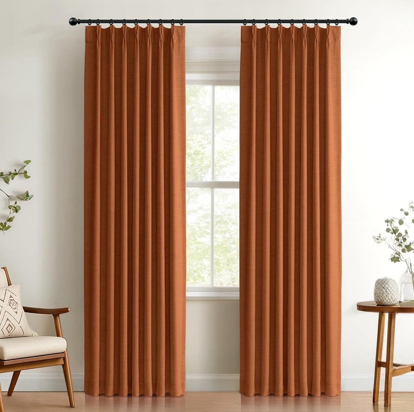 100% Blackout Shield Faux Linen Blackout Curtains 108 Inch Long