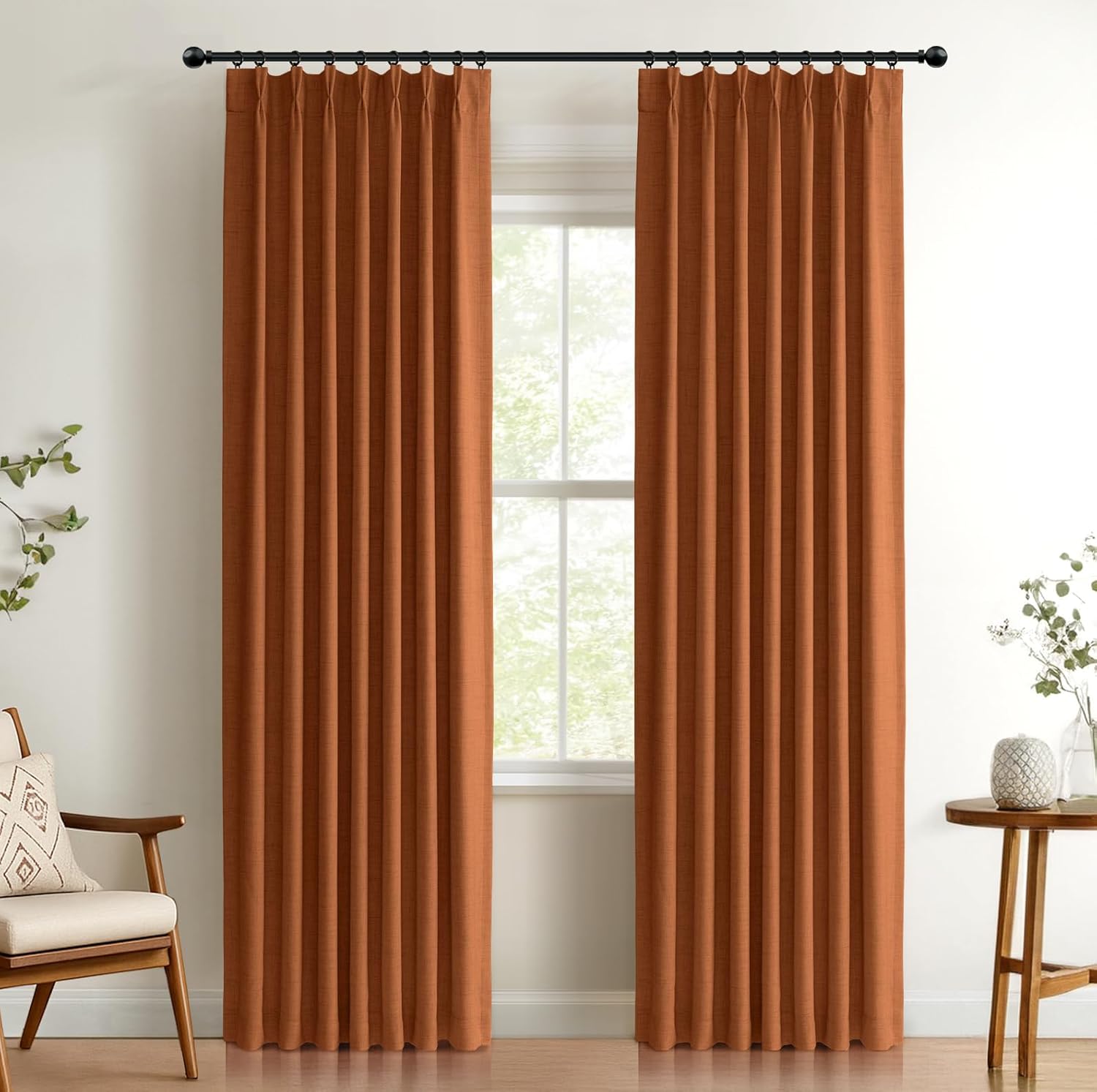 100% Blackout Shield Faux Linen Blackout Curtains 108 Inch Long