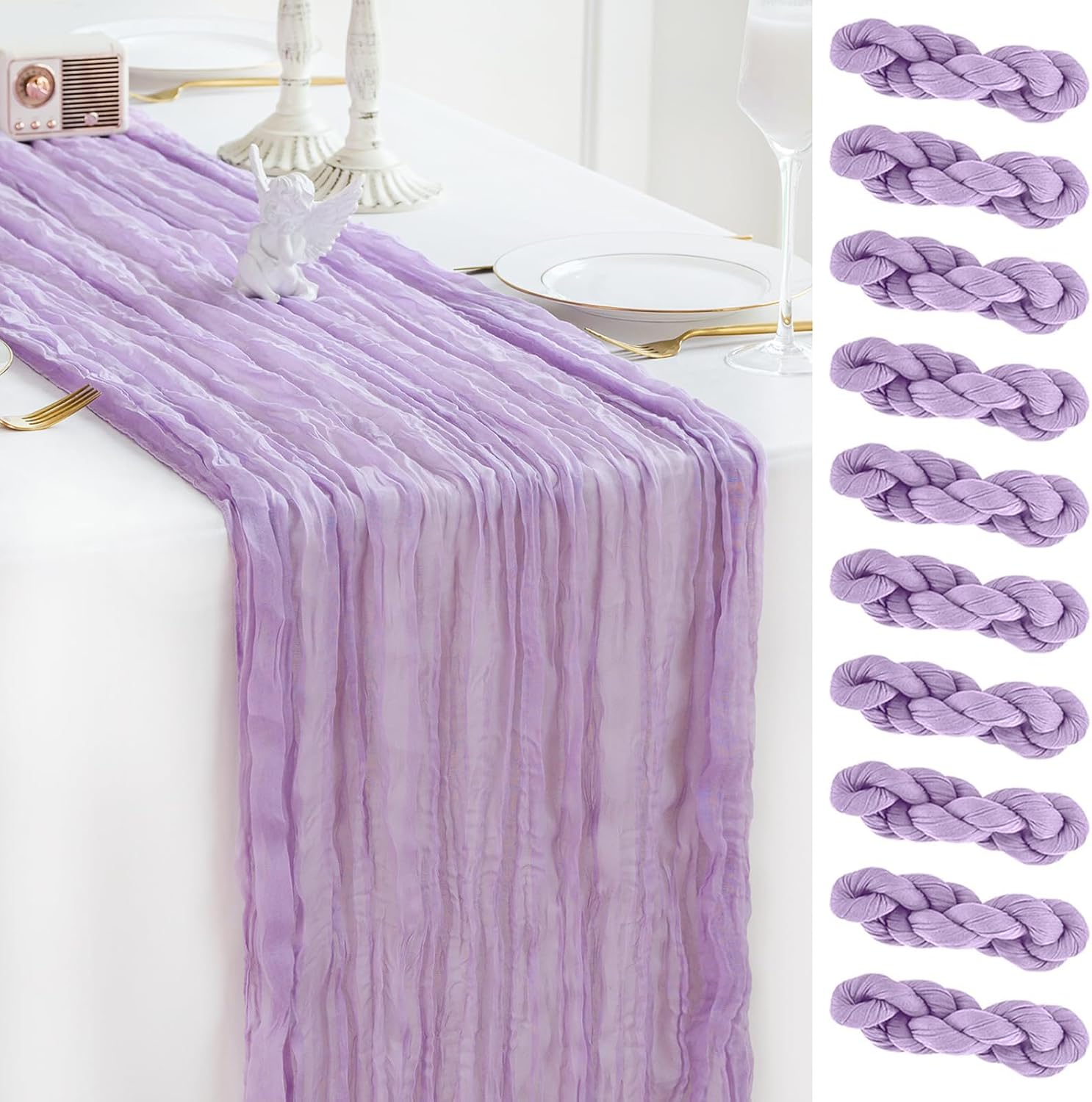 Lilac Purple Cheesecloth Table Runner for Elegant Decor