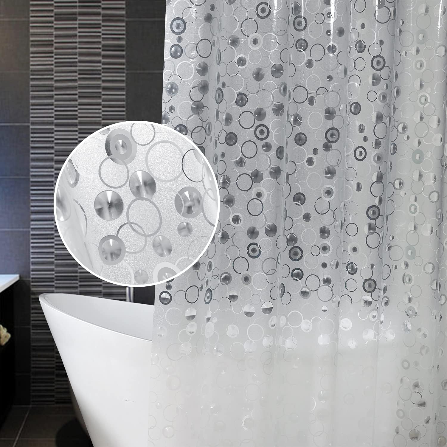 AooHome 3D Circle Design Shower Curtain - Water Repellent, Heavy Duty, Semi-Transparent