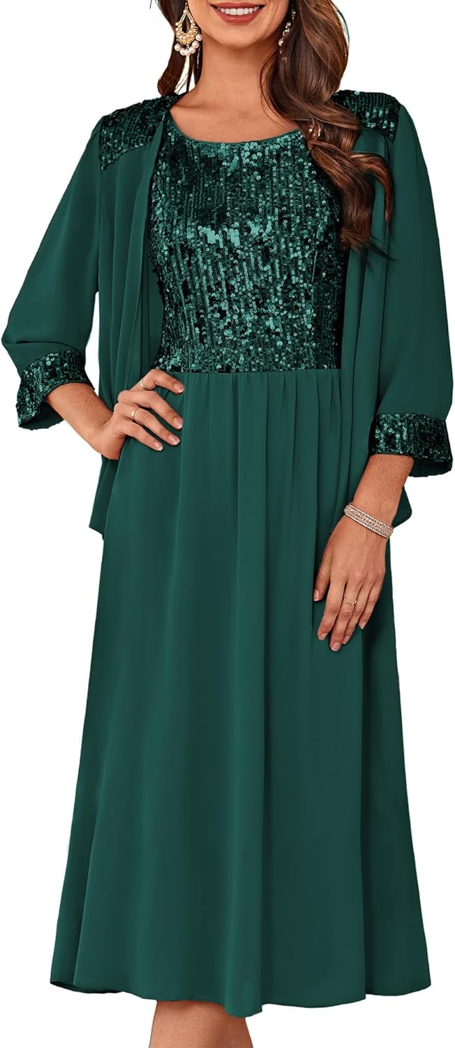 Elegant Two Piece Wedding Guest Dress with Jacket for Women