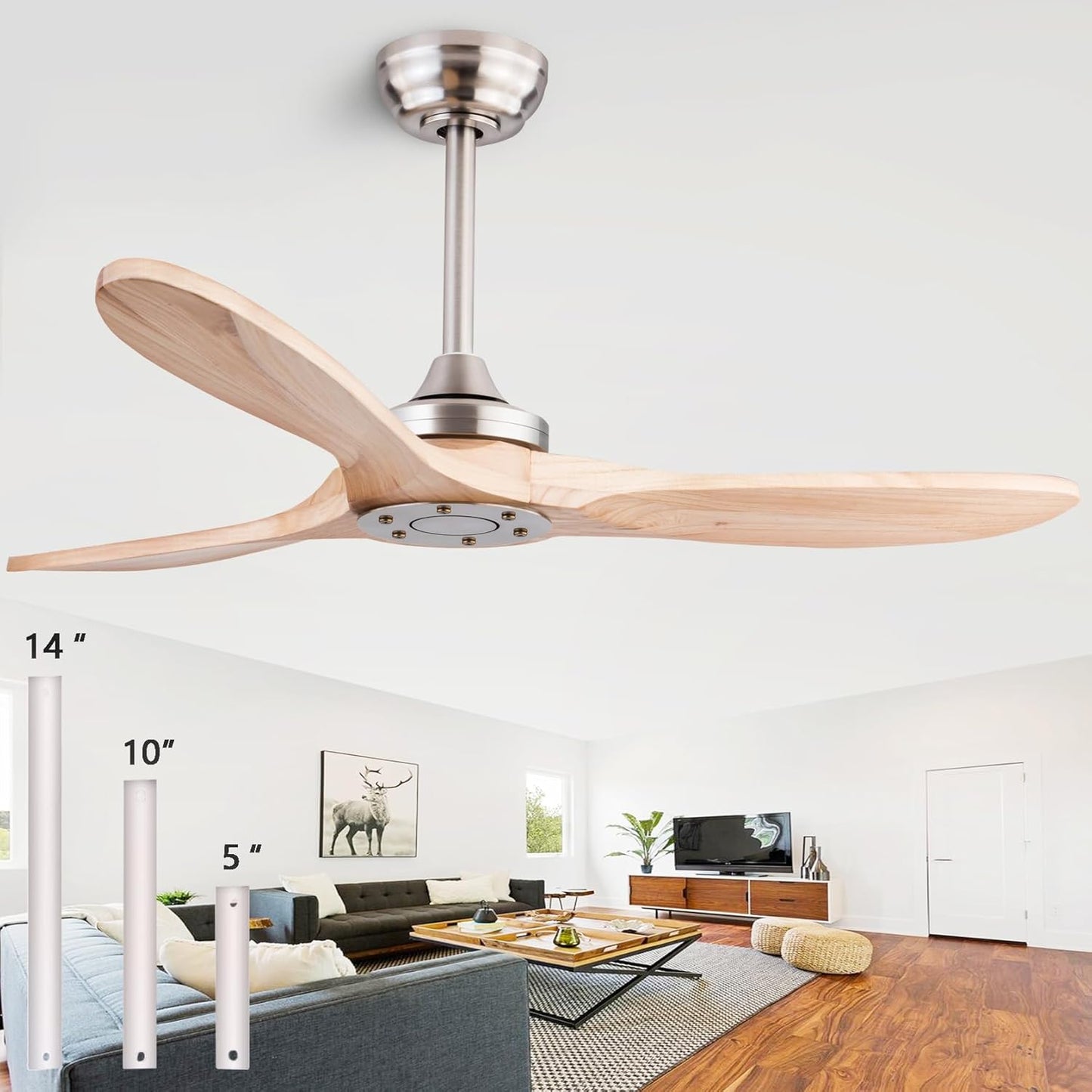42in Wood Ceiling Fan with Remote Control for Indoor Outdoor Use