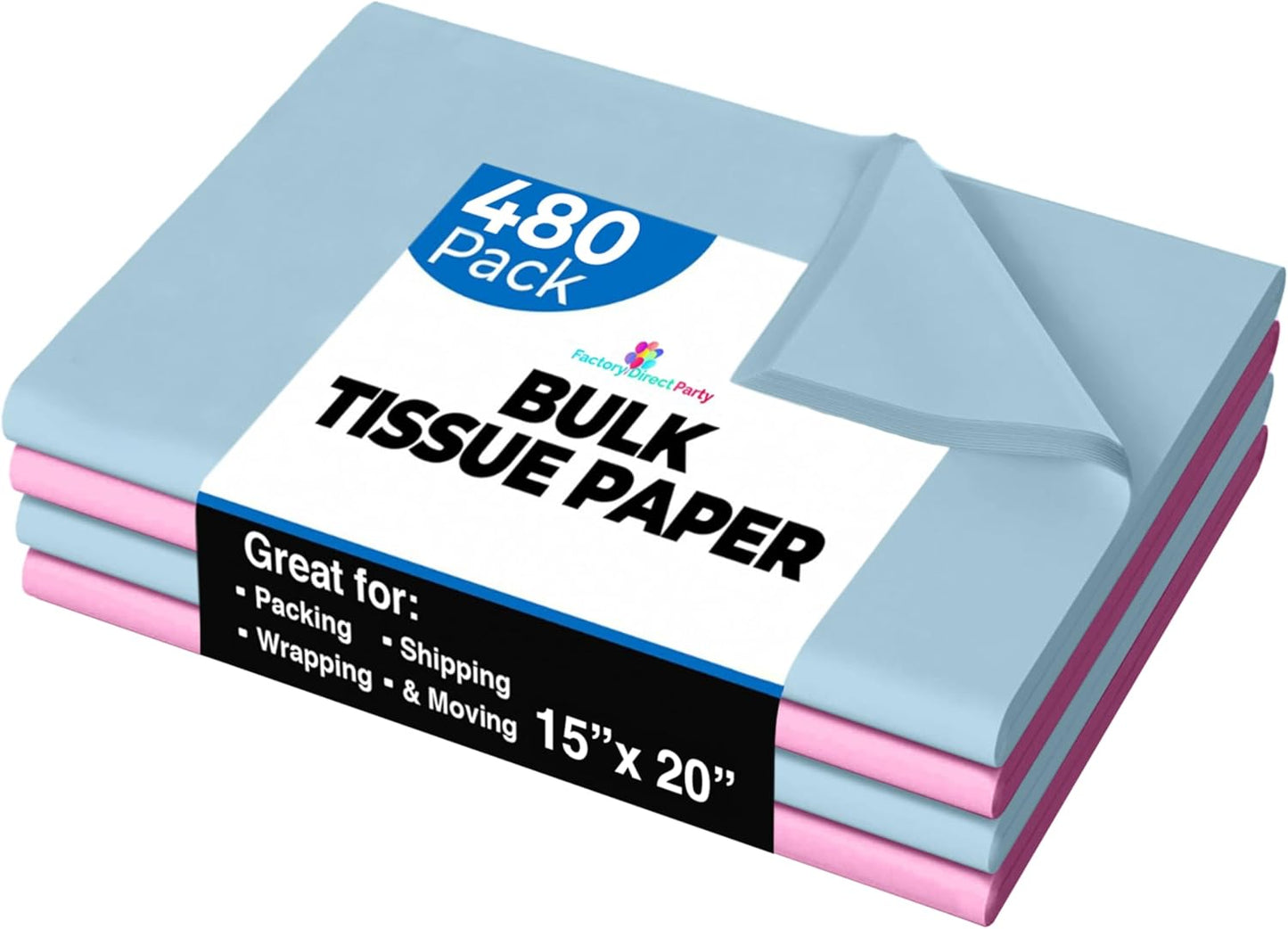 Party Solids Pink & Blue Tissue Paper for Gift Bags - 480 Sheets