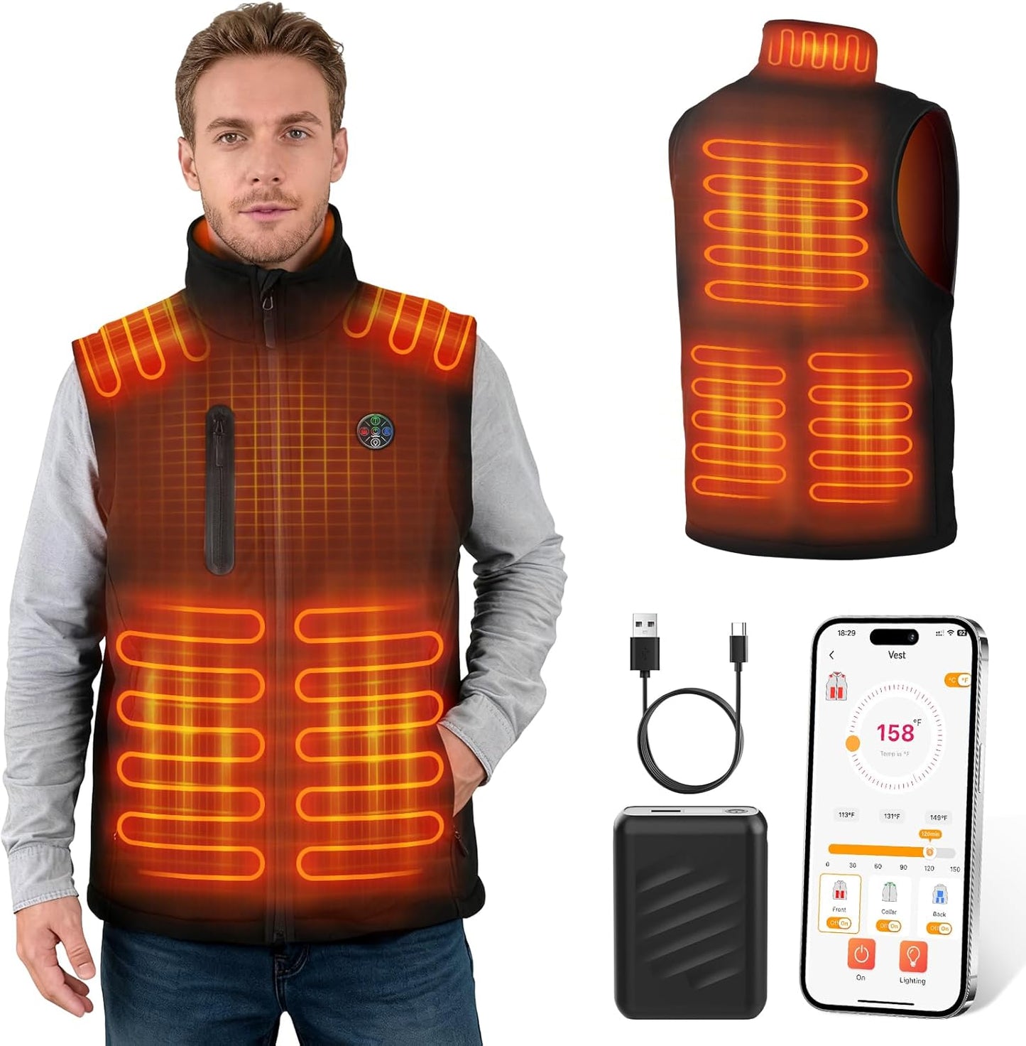 Heated Vest for Men Women with APP Control and 8 Heating Zones