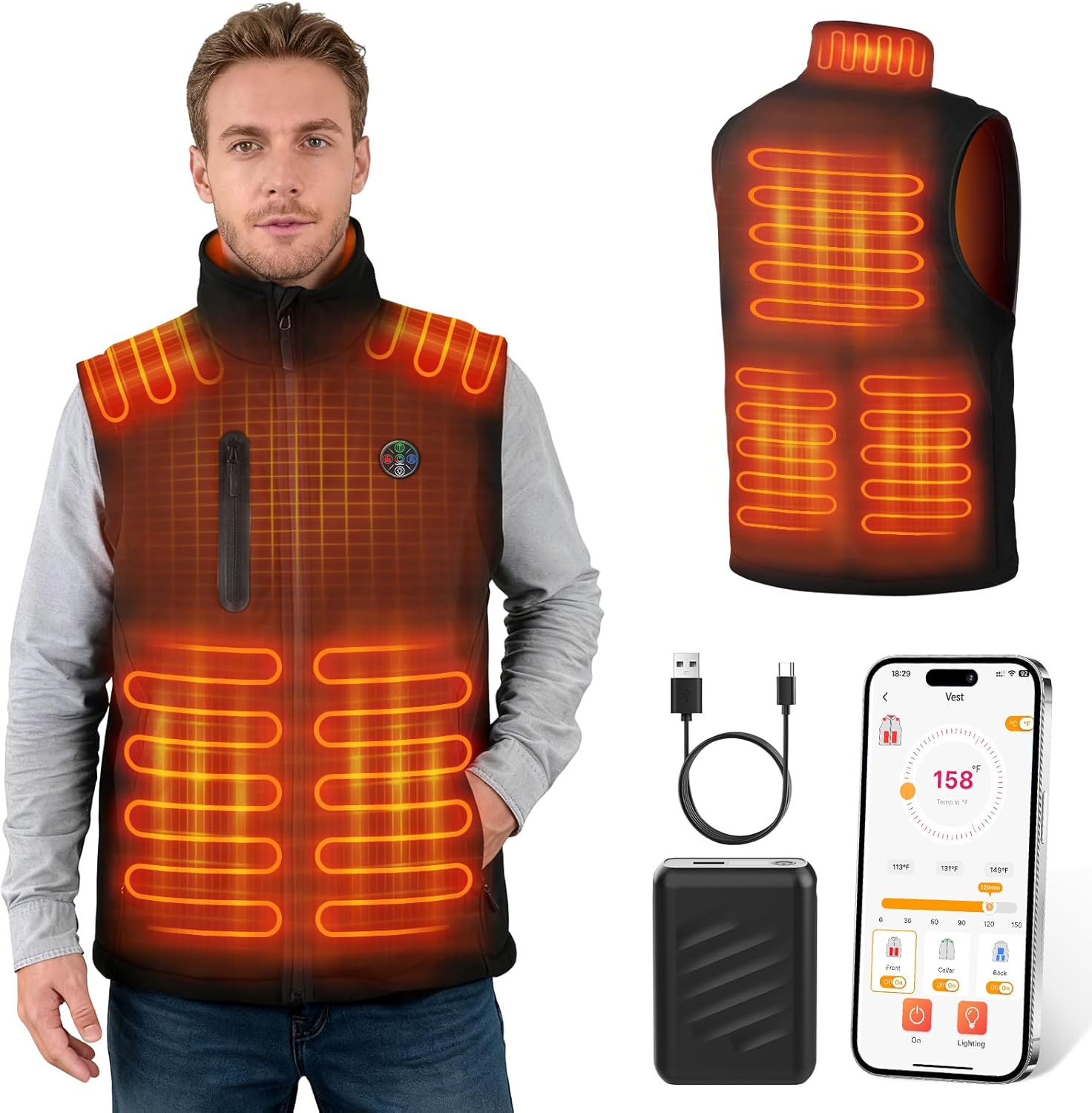 Heated Vest for Men Women with APP Control and 8 Heating Zones