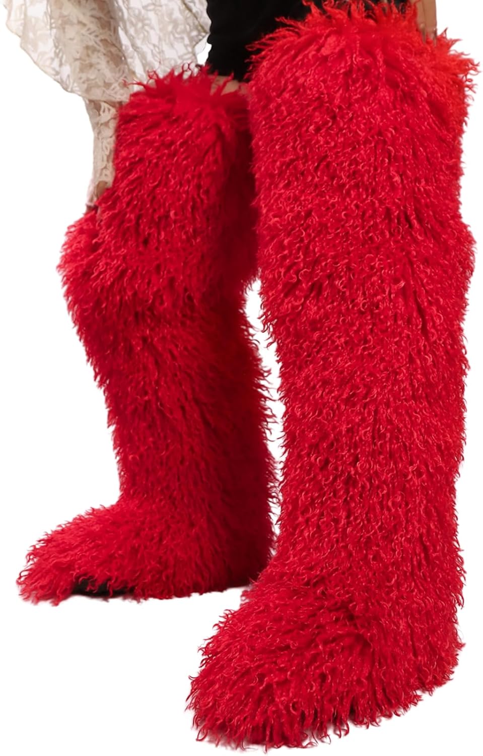 Black Thigh High Fur Boots for Women - Stylish Winter Footwear
