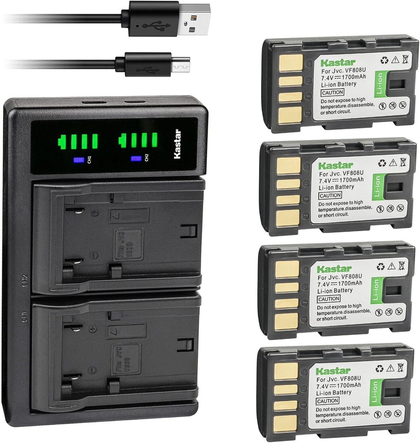 Kastar 4-Pack Battery and USB Charger for JVC GZ-MS Series