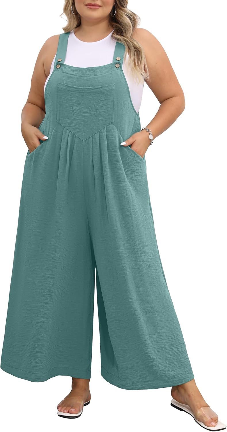 Plus Size Jumpsuit for Women with Adjustable Straps and Pockets