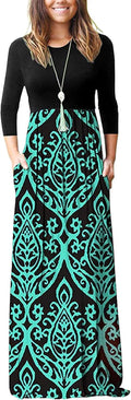 WNEEDU Women's Comfortable 3/4 Sleeve Maxi Dress with Pockets
