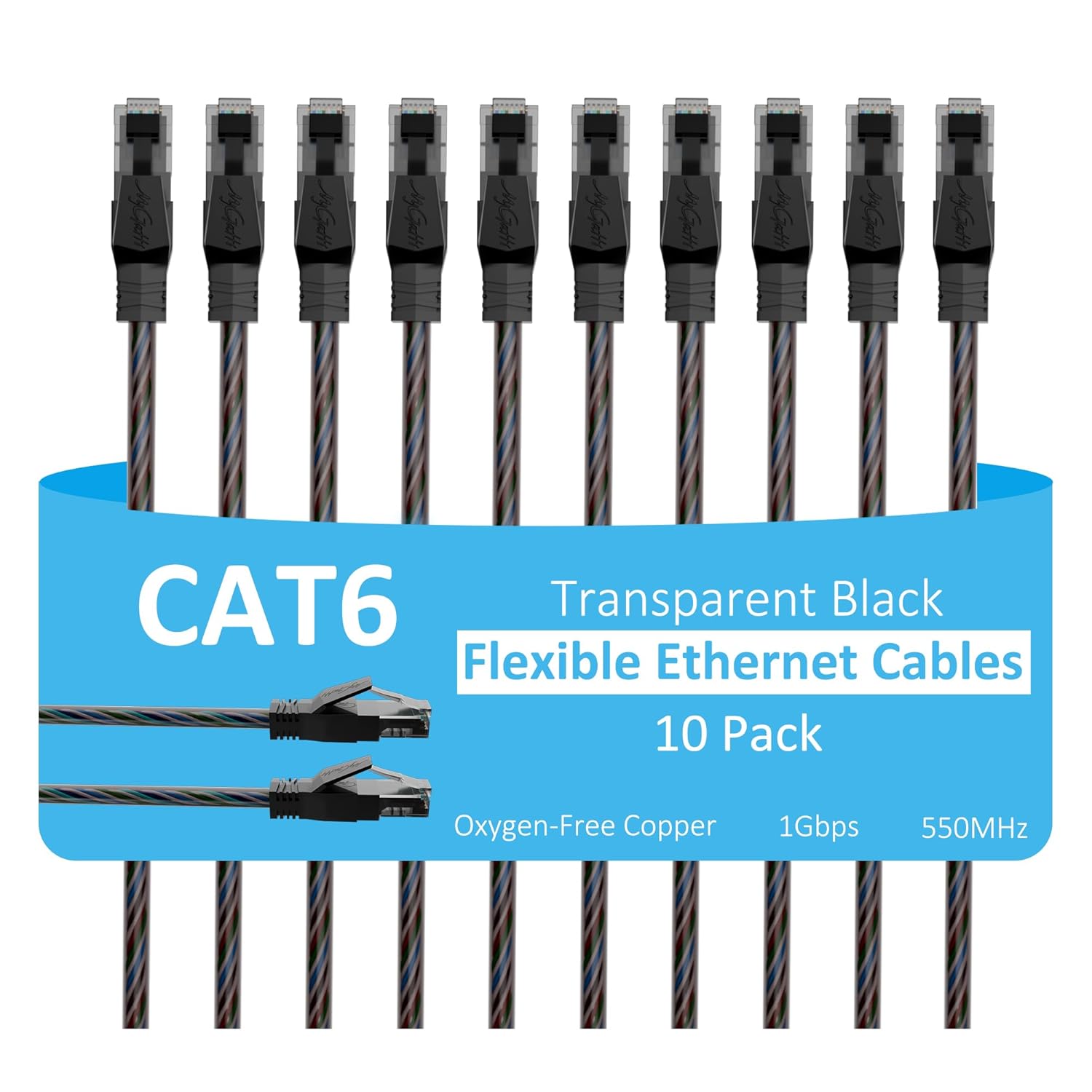 Ultra-Fast 1Gbps Cat6 Ethernet Cables - 10 Pack