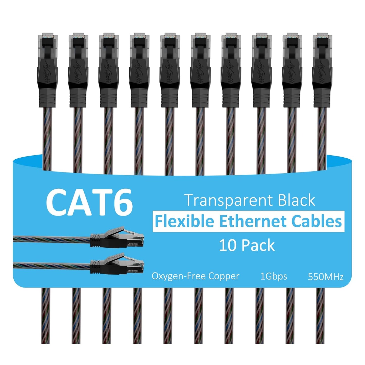 Mygatti 0.6ft Cat6 Patch Cables - 10 Pack, 1Gbps Speed