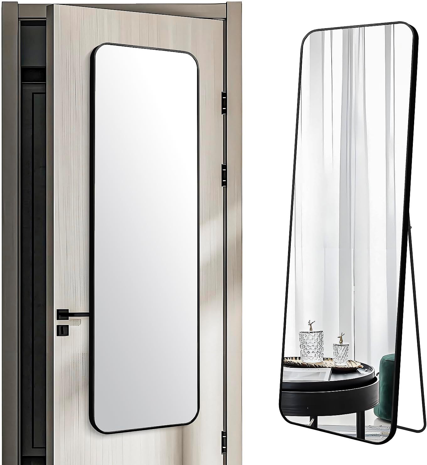 57x20 Full Length Mirror for Wall or Floor - Modern Black Design