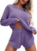 Ekouaer Womens Waffle Knit Pajama Set - Soft Lounge Shorts & Top which